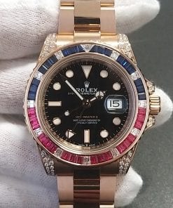 ROLEX GMT MASTER II ROSE GOLD SAPPHIRE RUBY BEZEL 126755SARU - Concept  Luxury
