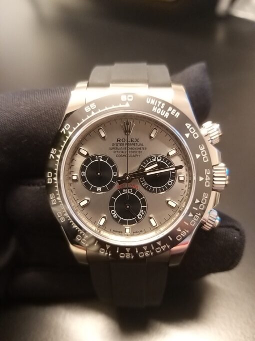 ROLEX DAYTONA OYSTERFLEX WHITE GOLD, SILVER DIAL 116519LN NEW