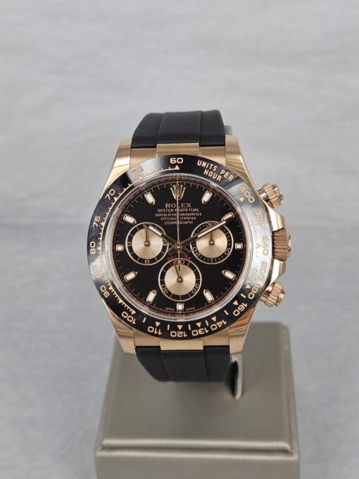Rolex Daytona ROSE GOLD BLACK DIAL ON THE LEATHER STRAP 116515LN