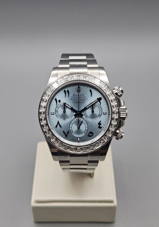 ROLEX DAYTONA Arabic Ice Blue Dial Bugguatte Diamond Bezel Open caseback 126576TBR