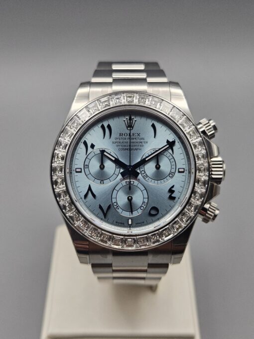 ROLEX DAYTONA Arabic Ice Blue Dial Bugguatte Diamond Bezel Open caseback 126576TBR - immagine 4